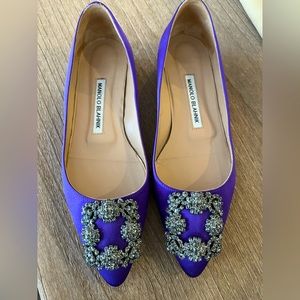 Manolo Blahnik Hangisi Satin Flat in Purple